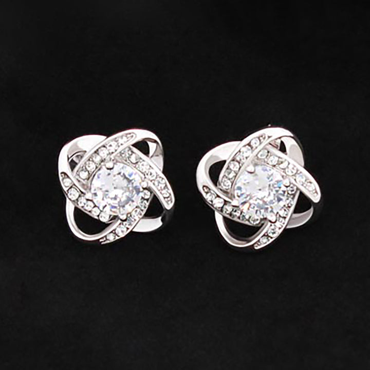Elysiann Love Knot Earrings 14K White Gold with Crystals